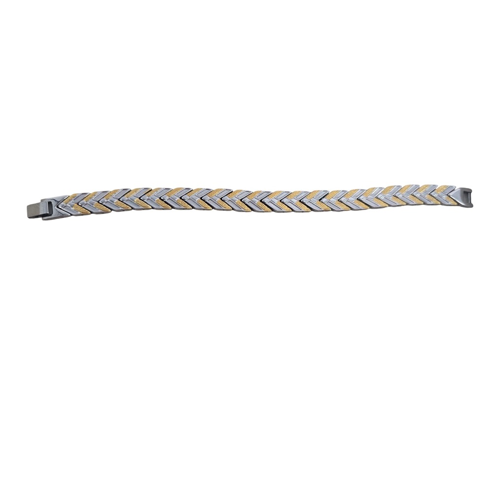 Magnetic Therapy Bracelet Unisex 8in Chevron V-Link Silver Gold Two-Tone EUC